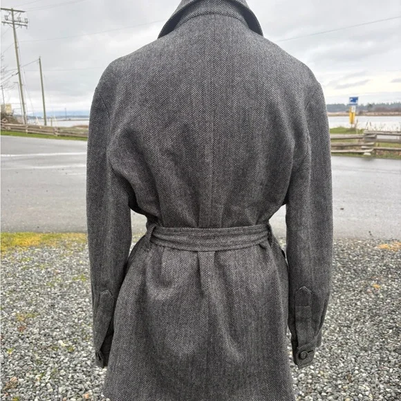 Vintage Herringbone Wool Coat Sz 12 - Picture 5 of 11